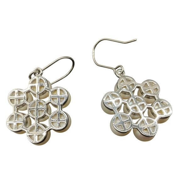Hanging Earrings Faux Pearls Flower Cluster on Hypoallergenic Stainless Steel .7 - Picture 2 of 4